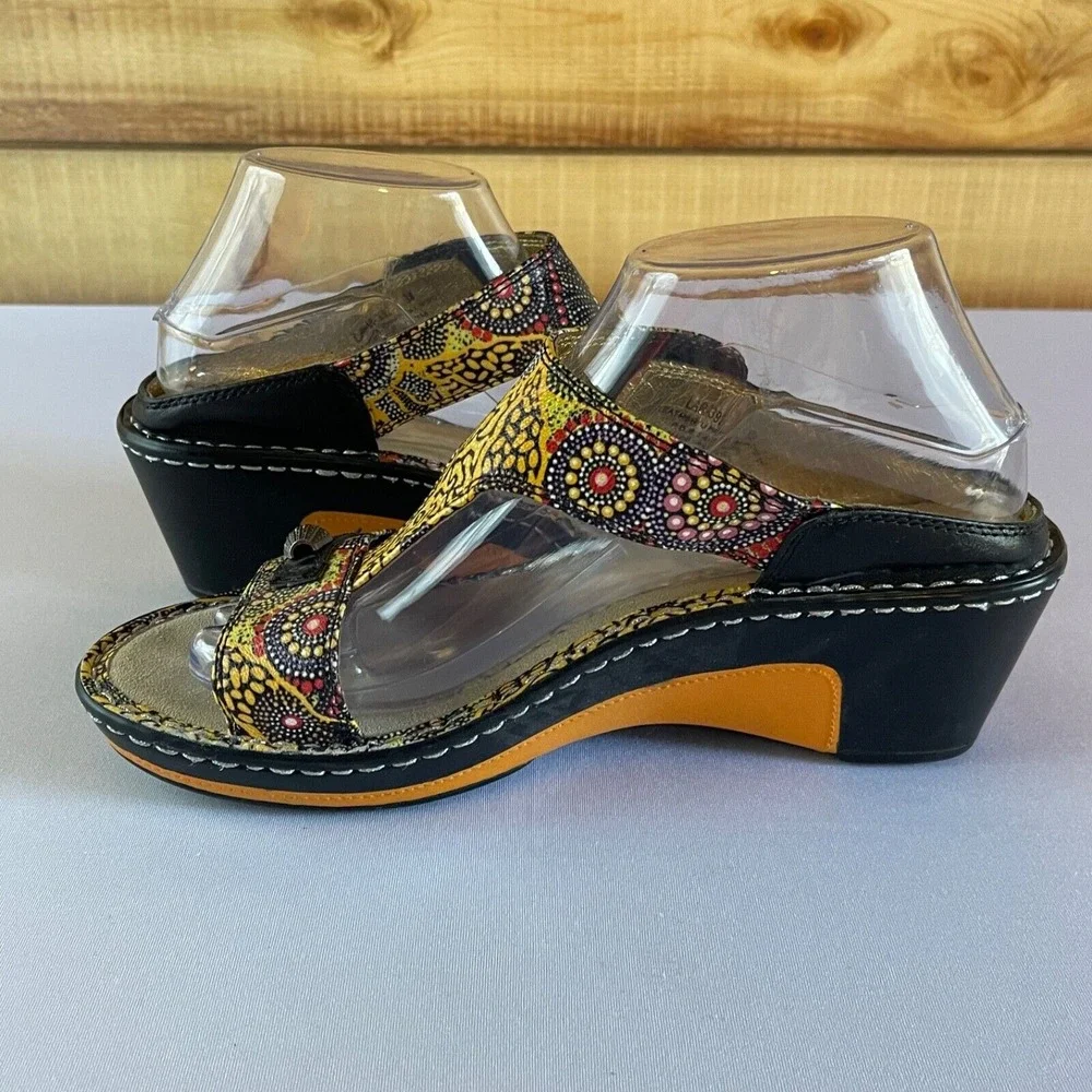 Alegria Lara Kenya Womens 38 / 8-8.5 Leather Adjustable Comfort‎ Wedge Sandals